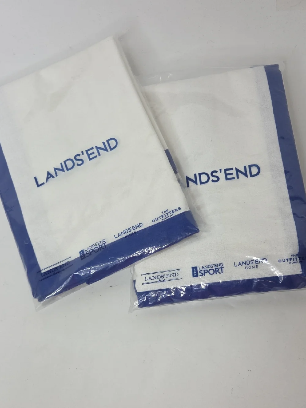 Lands' End Home Linen Bordered White Cotton Placemats And Napkins 4 Each NEW